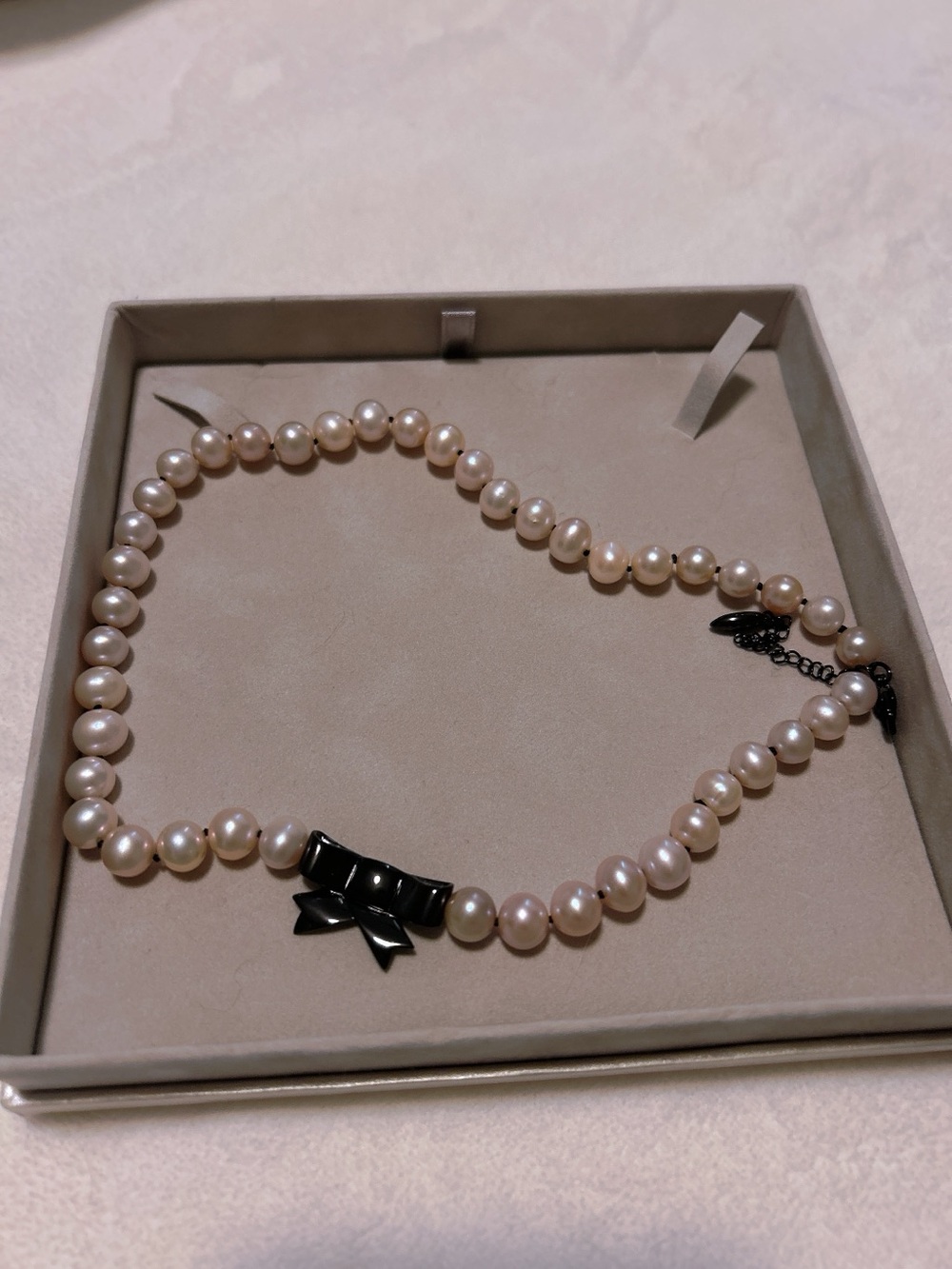Misaki Pearl Necklace with Black Bow Accent - Women Jewelry